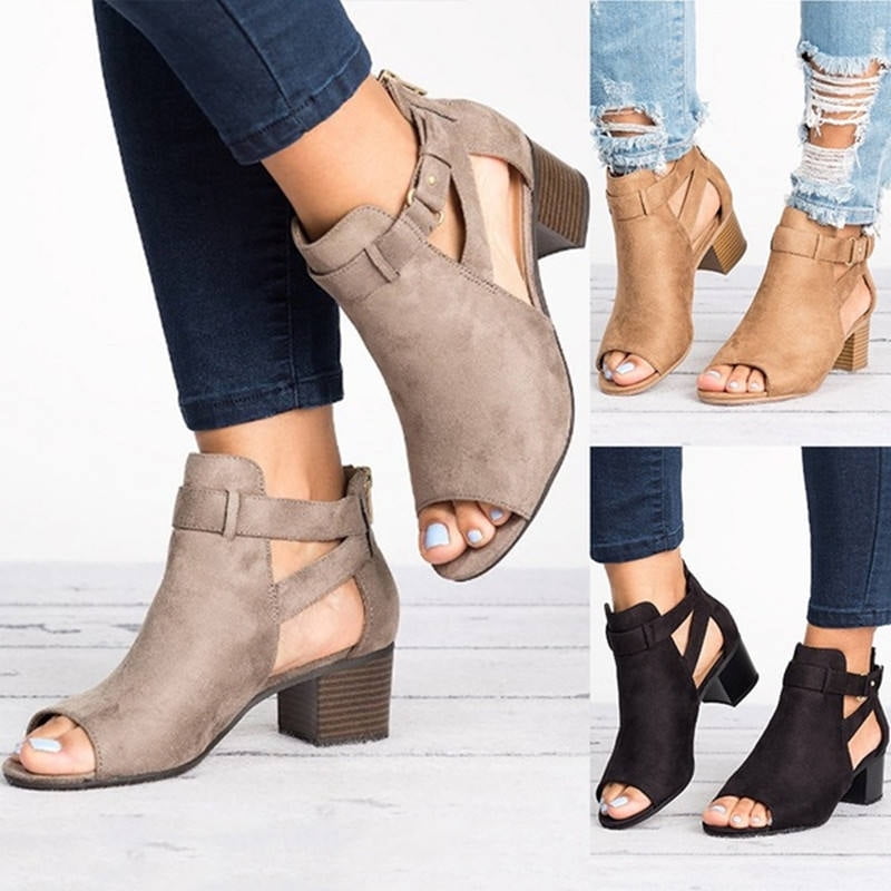 Peep toe top block heel