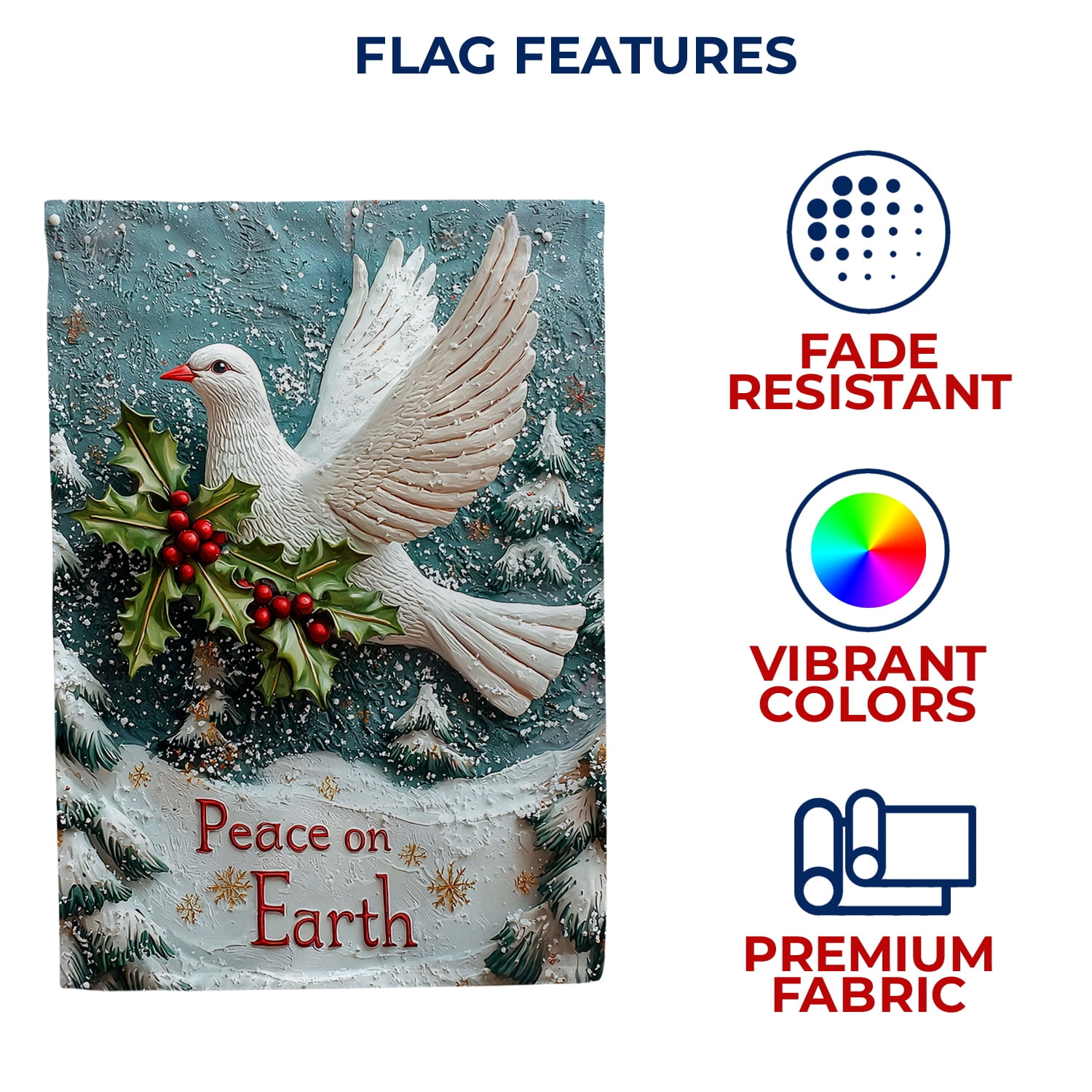 America Forever Peace on Earth Dove House Flag, 28 x 40 inches Double Sided, Christmas dove flags, White Dove and Holly, Festive Winter Decor Outdoor Seasonal Flags for Yard, Lawn