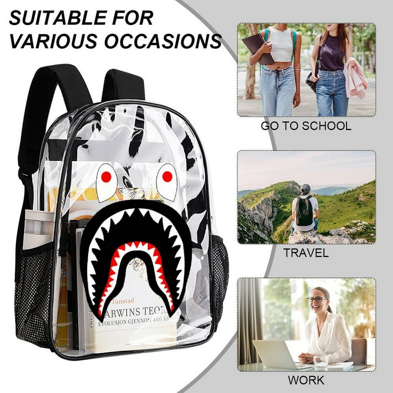Bape Shark Camo Clear Backpack Heavy Duty Transparent Bag See Through Bookbag for School Work Sport College Travel