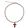 thumbnail image 2 of DragonWeave Dark Cross Charm Necklace & Earring Set, Antique Copper Brown Leather Adjustable 14-16", 2 of 3