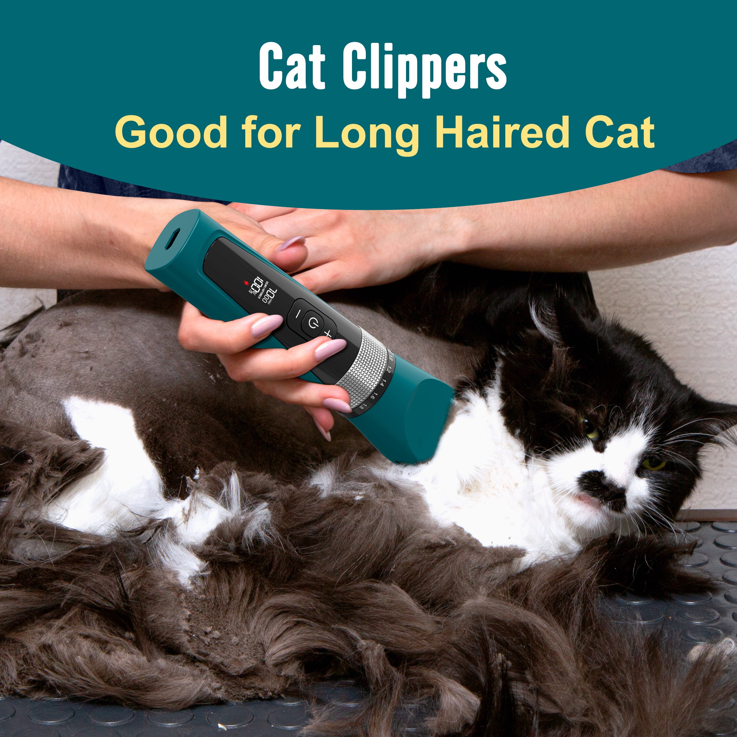 Oneisall YP-7268 5-Speed Cat Grooming Clippers, Cordless Low Noise Cat Clippers for Grooming, Rechargeable IPX6 Waterproof Cat Grooming Kit with 4 Guide Combs, Pet Hair Clipper Trimmer for Dogs Cats
