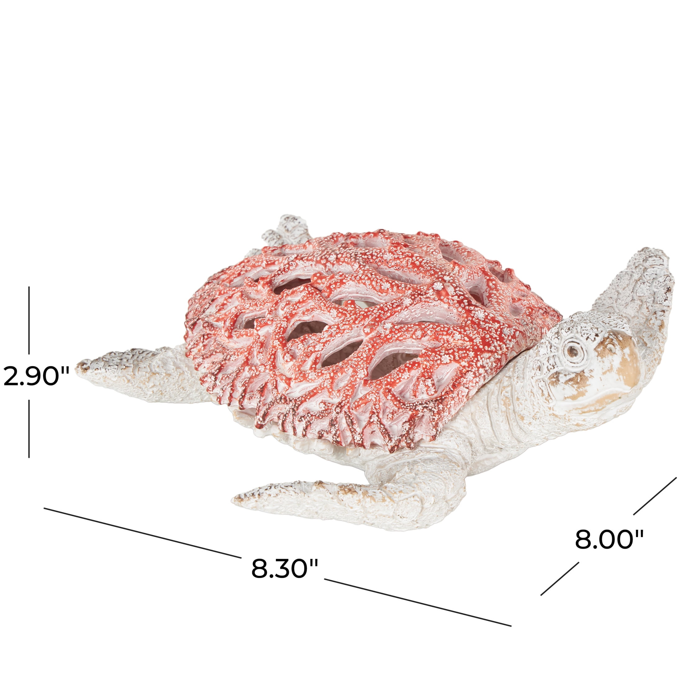 8" x 3" Red Polystone Textured Swimming Sea Turtle Sculpture with Red Shell, by DecMode