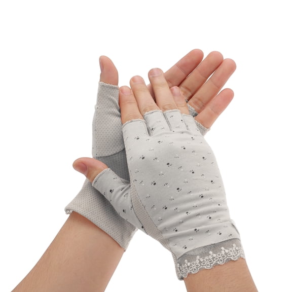 Unique Bargains Anti-slip Half Finger Manicure Gloves 1 Pair Light Gray