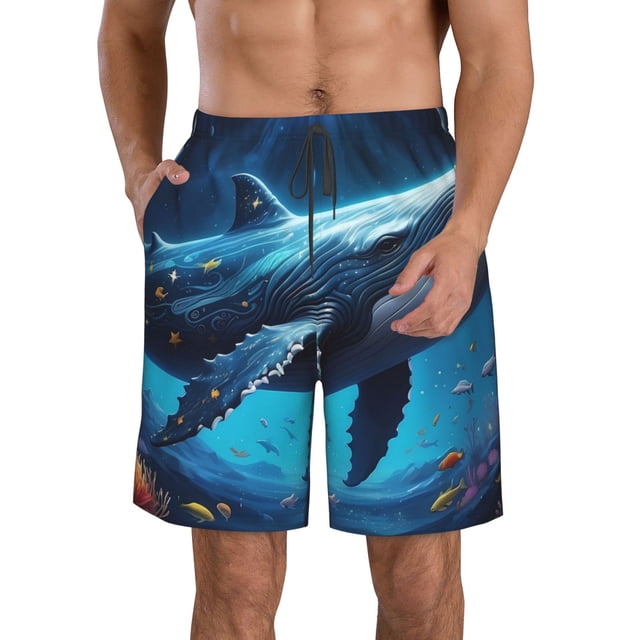 Balery Colorful Ocean Whale Traje de Baño Estilo Hawaiano para Hombre, Shorts de Secado Rápido con Bolsillos-XX-Large