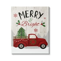 Stupell Indtries Merry & Bright Phrase Red Truck Holiday Forest,30 x 40,Design by Louise Allen Designs