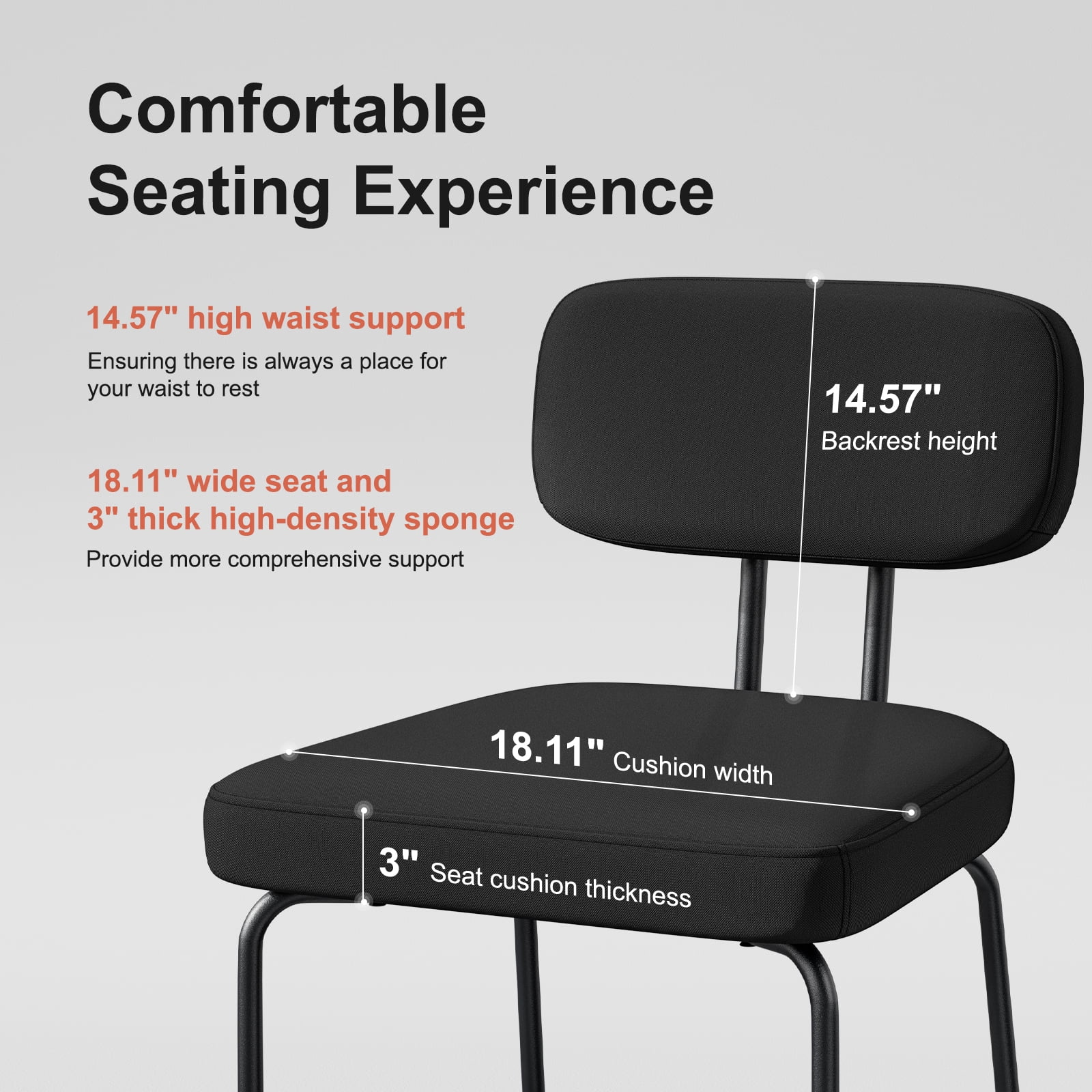 Genpo Counter Height Bar Stools Set of 3, 26" Black Fabric Kitchen Counter Stools with Backs, Metal Legs, Footrest and Wide Seat, Bar Chairs for Kitchen Island
