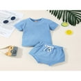 thumbnail image 2 of 2PCS Toddler Newborn Baby Boy Girl Summer Clothes Solid Short Sleeve Tops Drawstring Shorts Sets Coffee 0-3 Months, 2 of 7