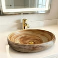 thumbnail image 5 of WinZo Bathroom Artistic Vessel Sink, 24x16x5.9 inch Oval Bowl Sink, Retro Ceramic Washbasin Above Counter, Ceramic Porcelain Bathroom Sink Bowl for Vanity, Carving Brown, 5 of 7