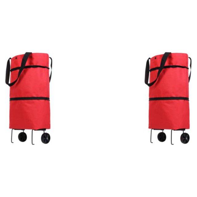 Decodeary Sacs de Courses Spacieux en Tissu Oxford Robuste et Cadre en Métal Rouge 2Set