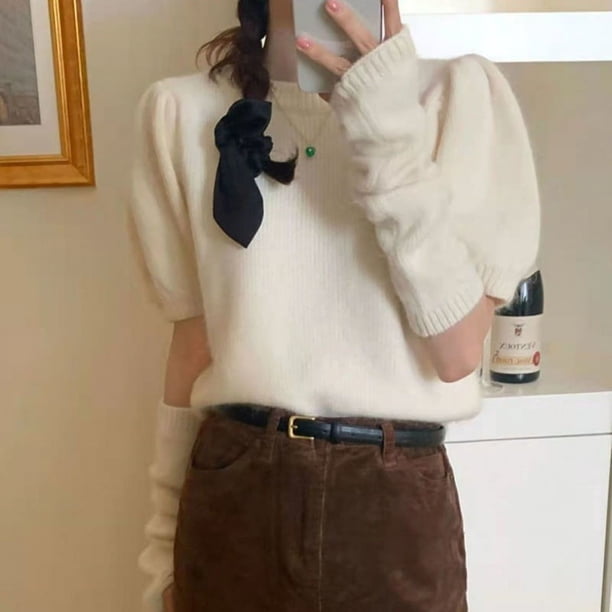 Suéter de manga desmontable para mujer, diseño de nicho de principios de primavera, elegante, corto, tejido, estilo dulce y suave, mangas abullonadas