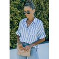 thumbnail image 3 of ABPHQTO Camisa con botones y manga enrollada a rayas con cuello en V para mujer, 3 of 5