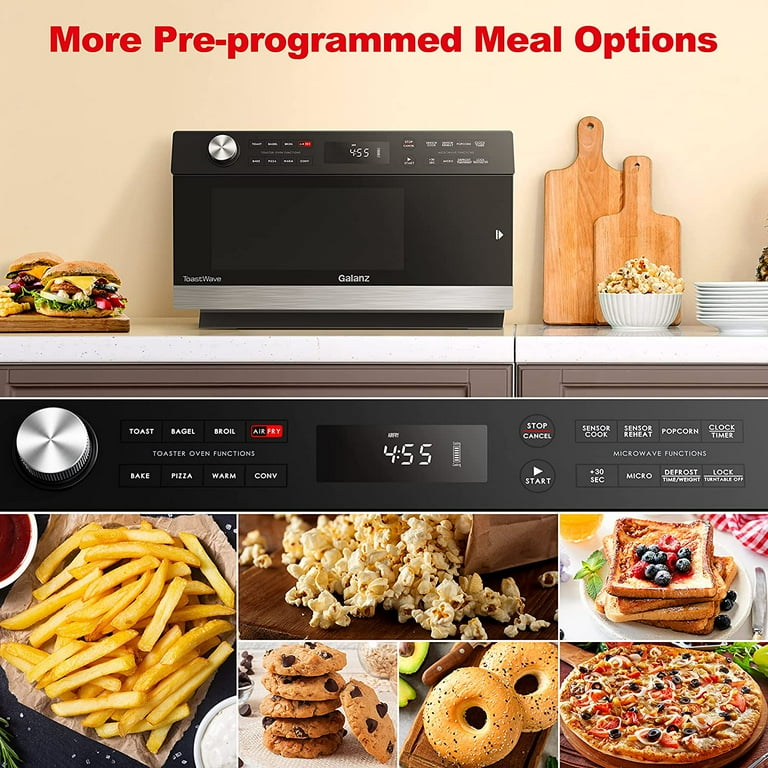 Galanz 4 in 1 ToastWave with TotalFry 360 Convection Microwave Toaster Oven Air Fryer 1000W 1.2 Cu.Ft LCD Display Cook Sensor Reheat