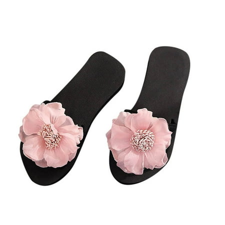 

Lyinloo Female Summer New Style Non-slip One-word Slip Soft Bottom Holiday Beach Slipper Pink 35