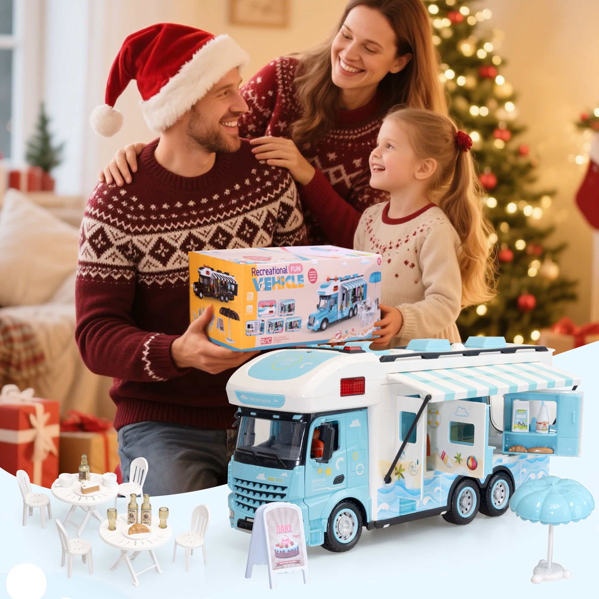 SaveJoy 1:12 Remote Control Cars for Boys Girls Age 3-8, RC Cars  Recreational Vehicle Toy Campervan Motorhome with Playset