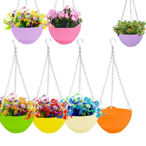7Pcs Colorful Hanging Planters,Tutuviw Self-Watering Round Hanging Plant Pots Baskets with Drainer & Hanging Chains,Flower Plant Pot Container for Home Decor Garden Balcony Wall Decor