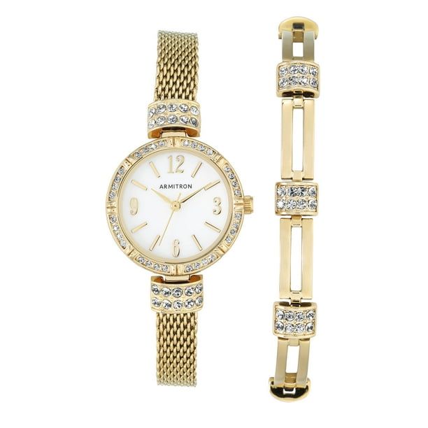 Armitron - Armitron Women's Mother of Pearl and Gold Dress Bracelet and Watch Set - Walmart.com