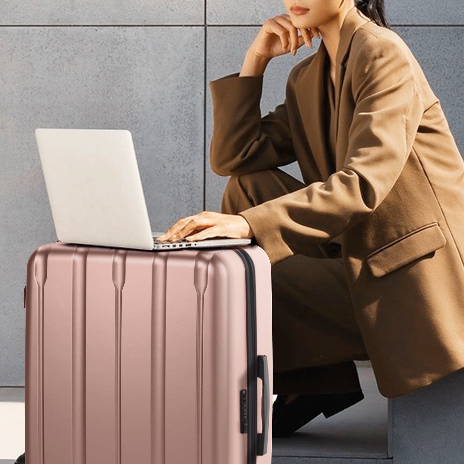 Ktaxon 3-Piece Hardshell Luggage Set Lightweight ABS+PC Carry On Suitcase with TSA Lock, 360° Spinner Wheels Rose Gold