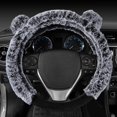thumbnail image 3 of Funda para volante de piel de oso de peluche, apta para ruedas de 14,5 a 15 pulgadas, color gris, con orejas, bonito protector de lana sintética para mujeres y niñas, 3 of 5