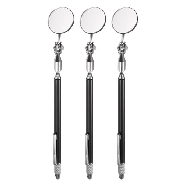 3pcs 3 In 1 Telescoping Inspection Mirror 1.2" Round 6.4" to 29.3" 360 Degree Stainless Steel Extendable Mirrors with Magnetic Pickup Tool and Marking Needle for Technicians, Black