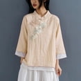 thumbnail image 6 of thefmos Women's Mandarin Collar Embroidered Blouse 3/4 Sleeve Solid Color Casual Top Trendy Spring Fall Outfit, Pink 3XL, 6 of 6