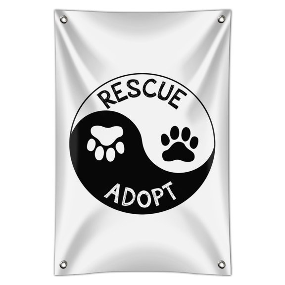 Rescue Adopt Yin Yang Paw Prints Dogs Cats Home Business Office Sign - Vinyl Banner - 22" x 33" (56cm x 84cm)
