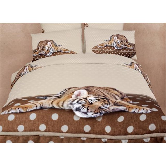 Dolce Mela DM485T Ensemble de Literie à Imprimé Animal 4 Pcs Housse de Couette et Draps, Très Grand Lit Simple