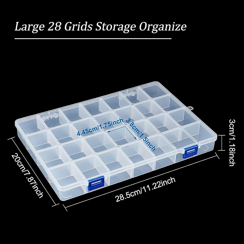 3PCS 28 Grids Plastic Storage Box Jewellery Box Compartment Organizer Earring Storage Containers Clear Plastic Bead Case(11.2x7.9x1.2Inch)DIY