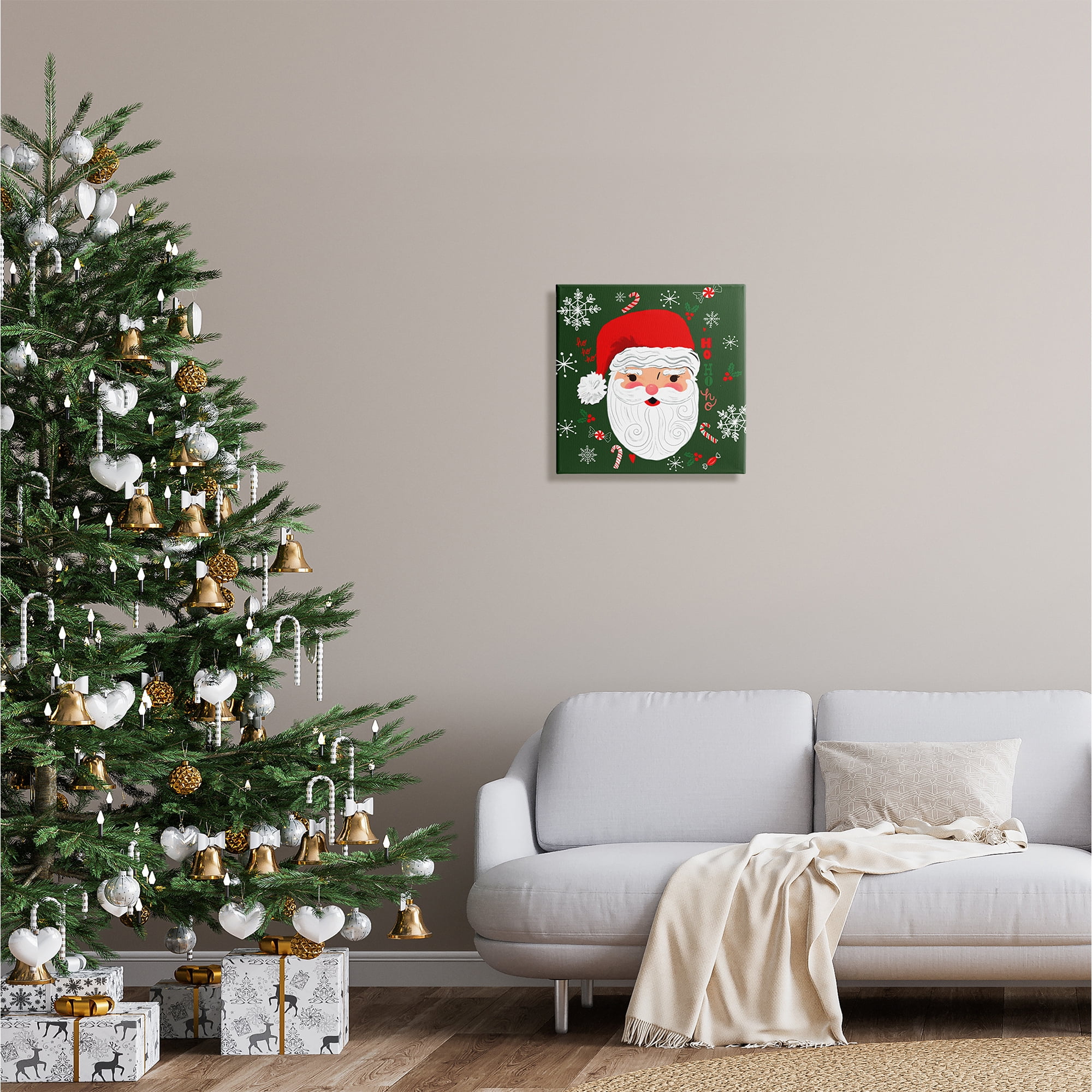 Stupell Industries Jolly Santa on Green Holiday Painting Gallery Wrapped Canvas Art Print Wall Art, 17 x 17