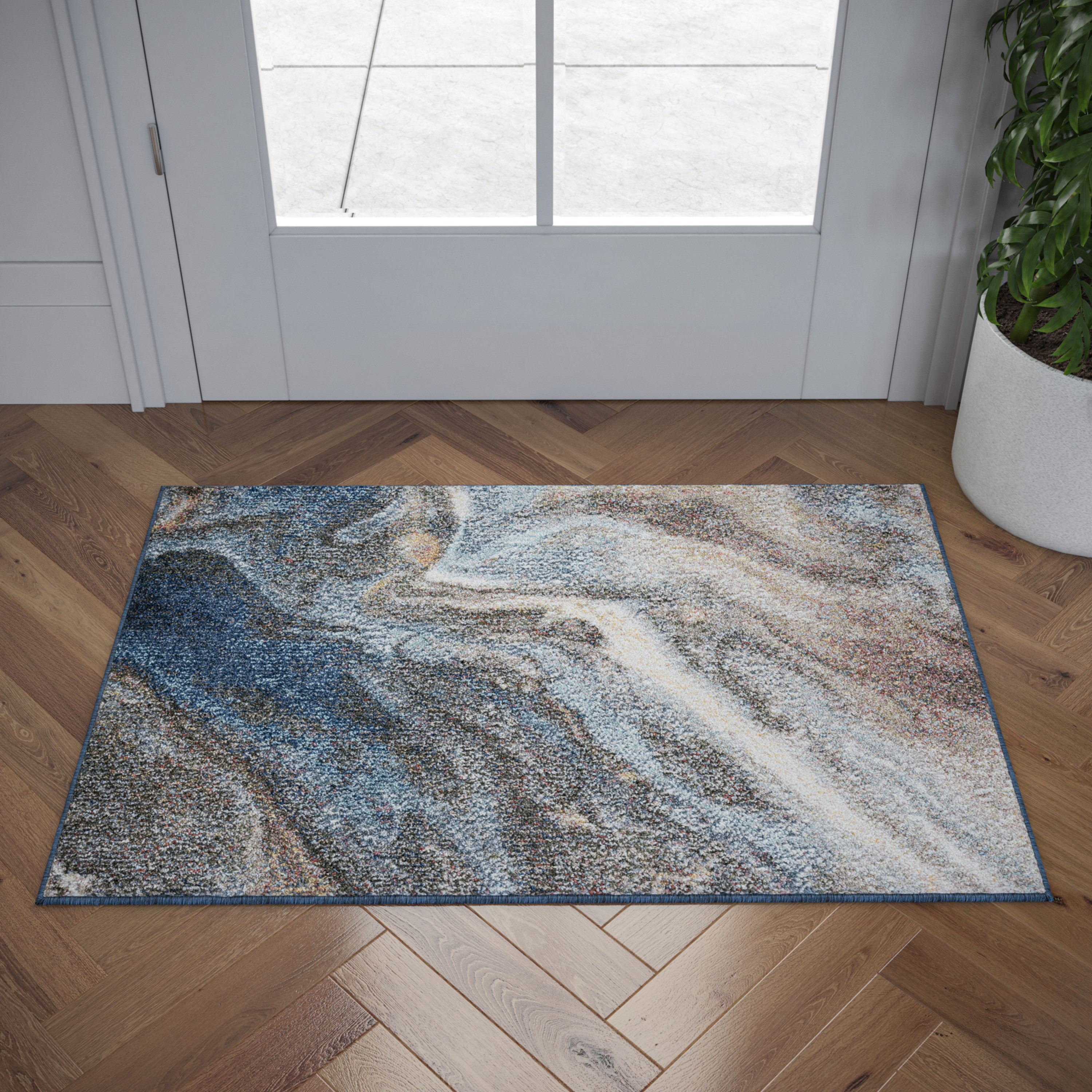 Contemporary 2x3 Area Rug (2' x 3') Abstract Navy, Gray Indoor Scatter