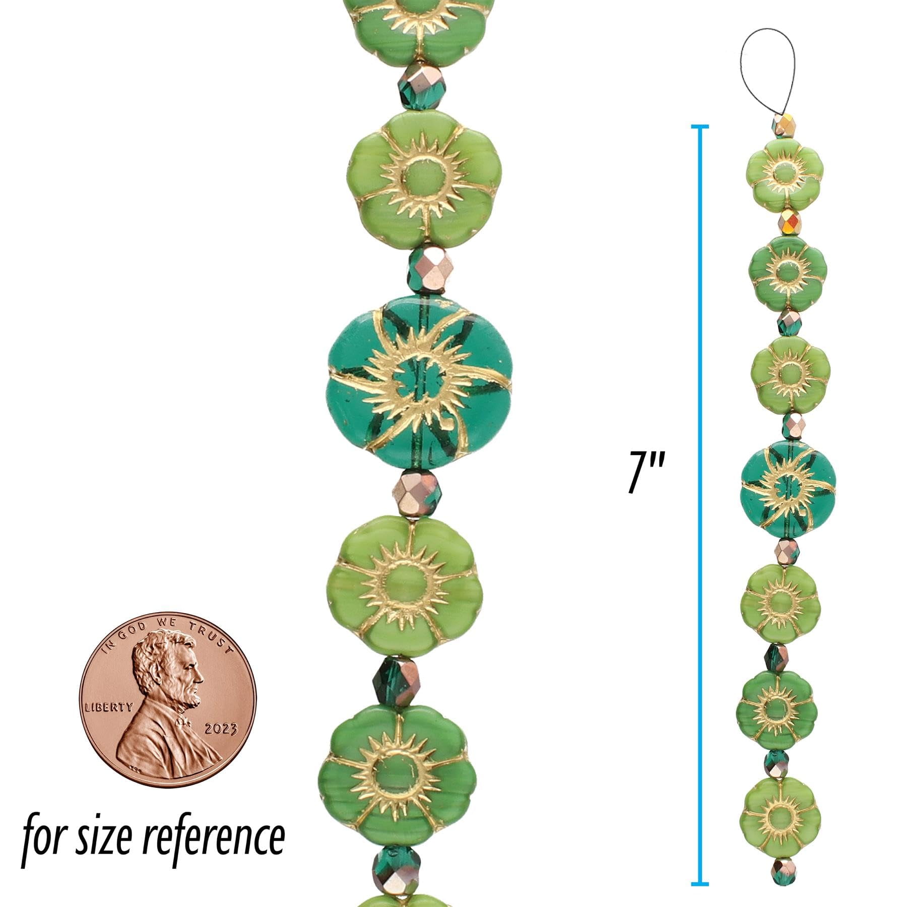The Beadsmith Czech Glass Strands - High Quality, Pressed & Table Cut Beads - 6 x 7-Inch Strands, 15 Beads Per Strand – Green Hibiscus Mix – For Jewelry Making, Decorations & DIY Crafts