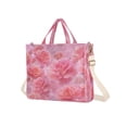 thumbnail image 2 of Corduroy Composite Fabric Tote Bag Magnetic Snap Large Capacity Crossbody Bag Beige Shoulder Strap Pale Pink Roses Pattern, 2 of 8
