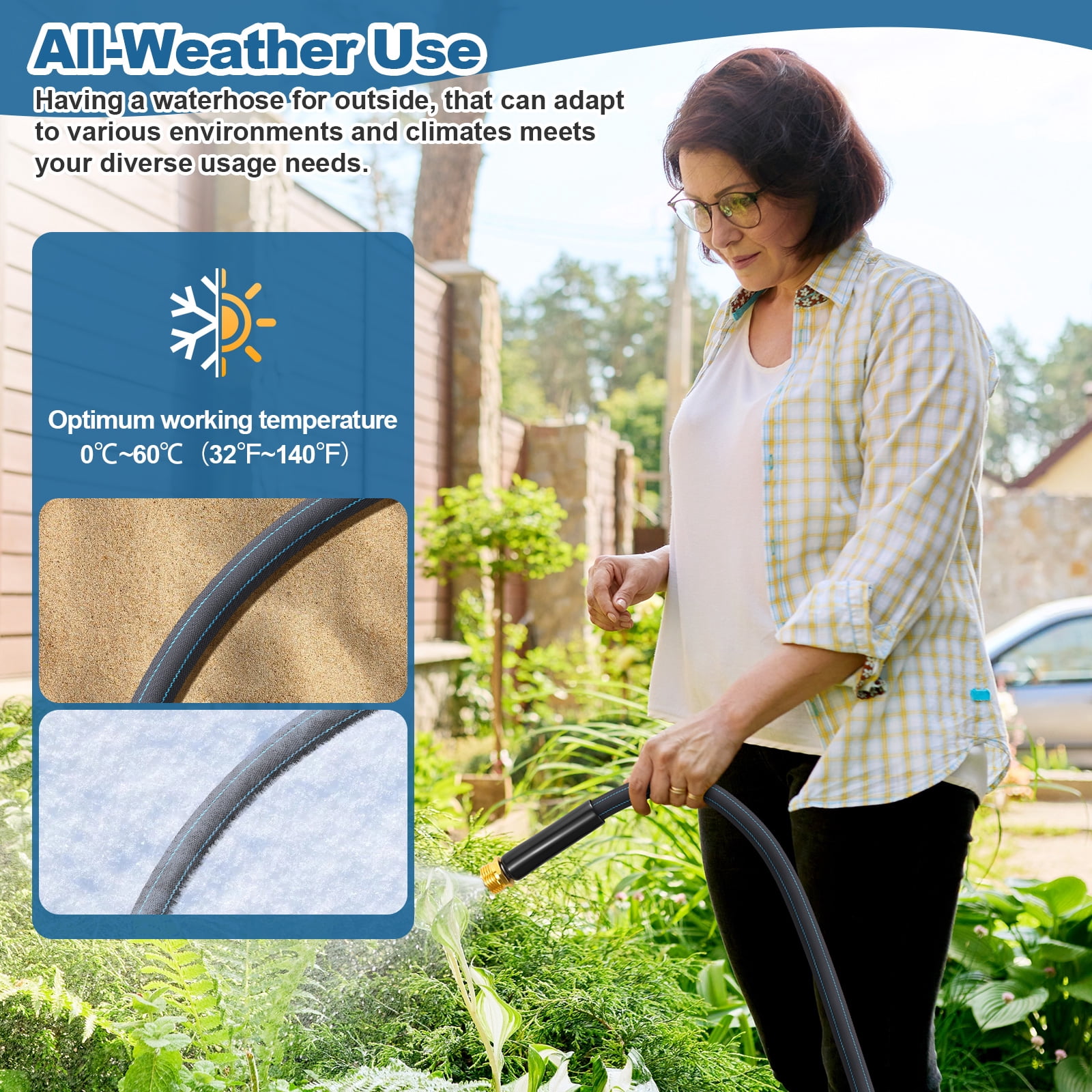 Lighter Garden Hose 50ft, Non-retractable, Aluminum-plated Copper Leak-Proof Metal Interface Design, no Knots, Portable, Wear-resistant, Sturdy, more Flexible, 3/4GHT, Hose for Yard, Garden, Outdoor