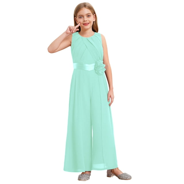 Sholeno Combinaisons Sans Manches pour Filles, Robe de Mariage Formelle en Chiffon, Combinaison de Danse Vert Menthe 16