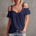 thumbnail image 2 of WEIWEN T Shirts for Women Plus Size Graphic Tee Dressy Casual Cotton Linen Top Loose Fit V Neck Short Sleeve Summer Blouse Navy, S, 2 of 5