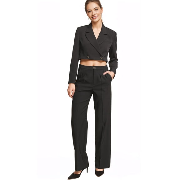 Love Tree Womens Juniors Slim-Fit Trouser Dress Pants (Black-2, Small)