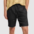 thumbnail image 2 of Pantalones de Hombre Elástico Cintura Músculo Casual Imitación Algodón Lino Textura Atado Cinco Cuartos de Pantalones Cortos, 2 of 9