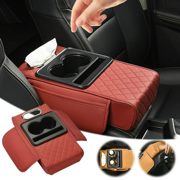 Organizador de consola central del coche, cojín para reposabrazos con soporte para caja de pañuelos, almohadilla de soporte para el codo con bolsa de almacenamiento, ajuste universal, diseño para