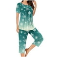thumbnail image 4 of FDGIU Women's Christmas Pajama Short Set, 2-Piece Short Sleeve Lapel Top & Shorts, Holiday Print Matching Lounge & Sleepwear, 4 of 6