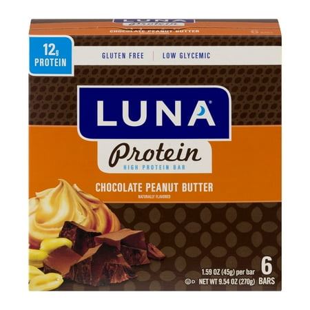 Luna High Protein Bar, Chocolate Peanut Butter, 12g Protein, 6 Ct
