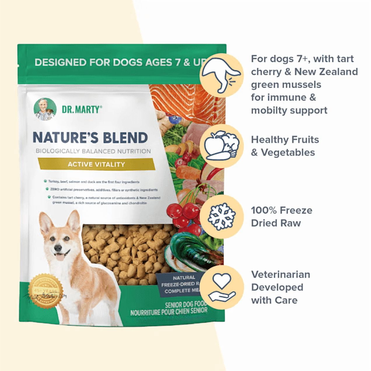 Dr. Marty Nature's Blend for Active Vitality Seniors Freeze Dried Raw Dog Food 48 oz