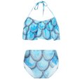 thumbnail image 1 of TiaoBug Girls 2 Pcs Mermaid Bikini Sets Shiny Halter Ruffles Crop Top with Triangle Brief Bathing Suit Tankini Blue B 110, 1 of 5