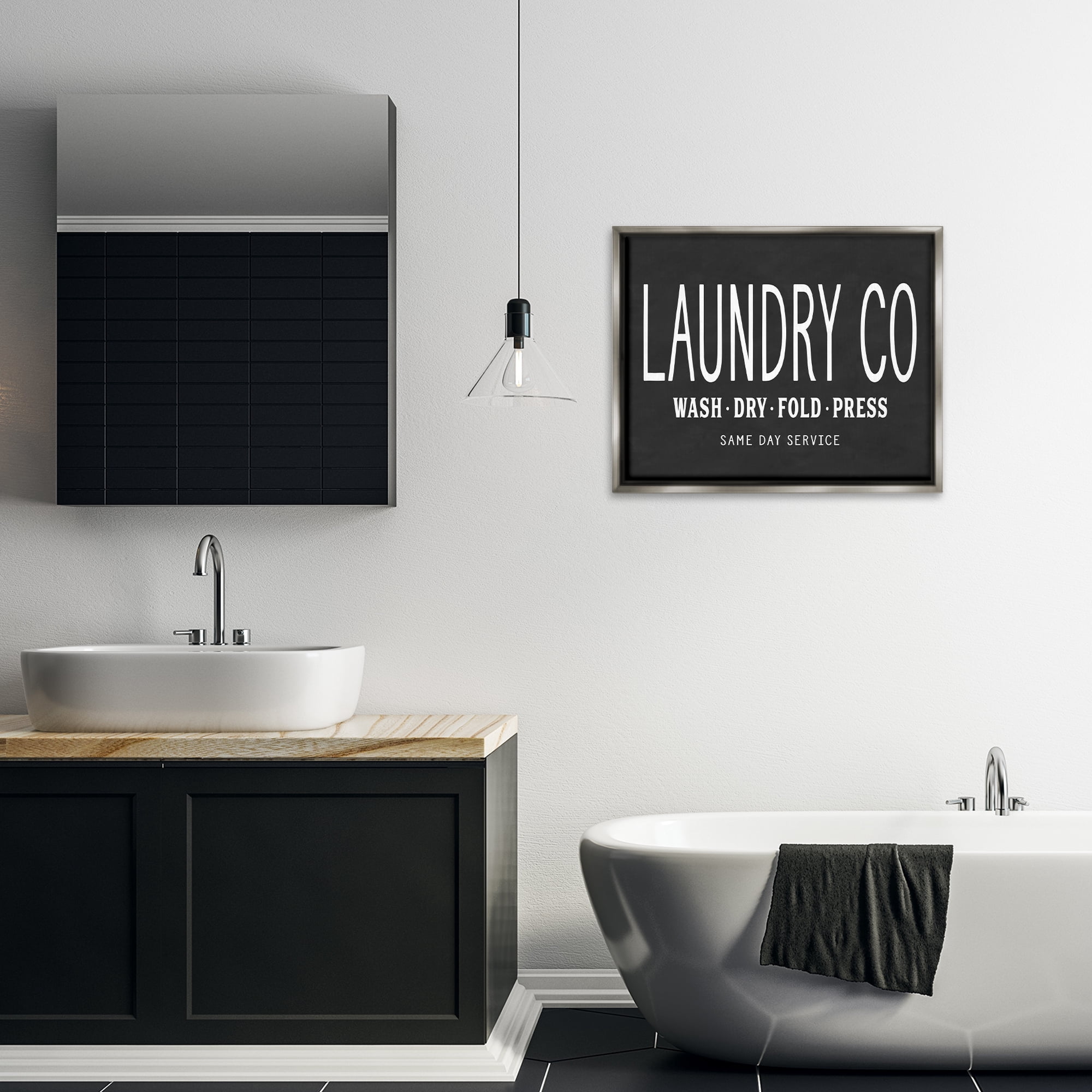 Stupell Industries Laundry Essentials Chalkboard Bath & Laundry Painting Gray Floater Framed Canvas Art Print Wall Art, 31 x 25