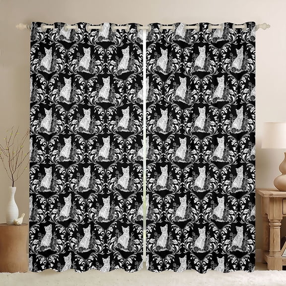 Feelyou Boho Damask Black Out Curtains, Tribal Gothic Cat Curtains Pack of 2 (42x63 Each)