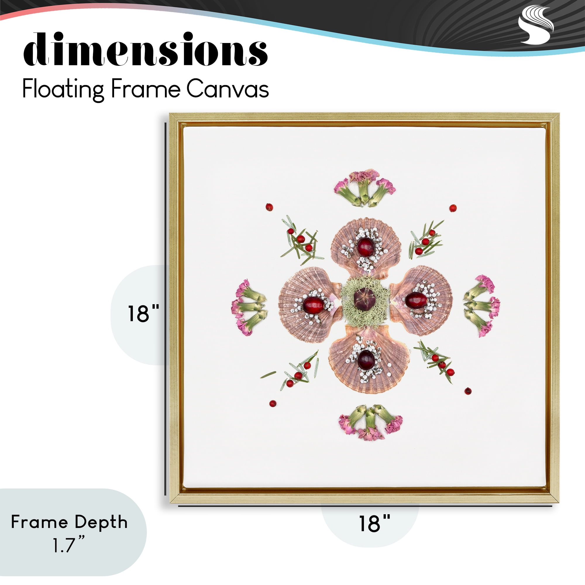 Stupell Industries Clam Shells & Botanicals Pattern Gold Framed Floater Canvas Wall Art, design by Beth Adoette