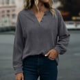 thumbnail image 4 of ICHUANYI Women's V Neck Solid Tops Casual Long Sleeve Pullover Fashion Solid Color Long-sleeved V-neck Pullover Top, 4 of 8