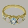 thumbnail image 5 of LBG British Made 9k Yellow Gold Real Natural Aquamarine & Opal Womens Band Ring - 33 size options - Size 8, 5 of 6