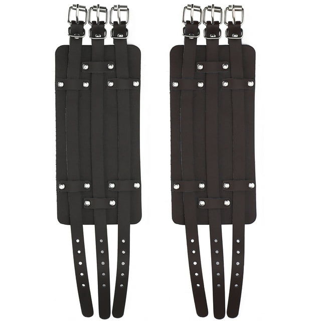 2 pulseras anchas ajustables estilo retro punk de cuero artificial, color negro y marrón