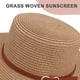thumbnail image 3 of Sombrero de paja de 56-58 cm de circunferencia con parte superior plana, para mujer, parasol de verano, sombrero de copa con hebilla de cinturón, sombrero para el sol de playa junto al mar, 3 of 5