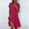 thumbnail image 3 of Iyufng Womens Dresses Checkered Patchwork Dress Summer Casual Loose-Fit Midi Dress, 3 of 6