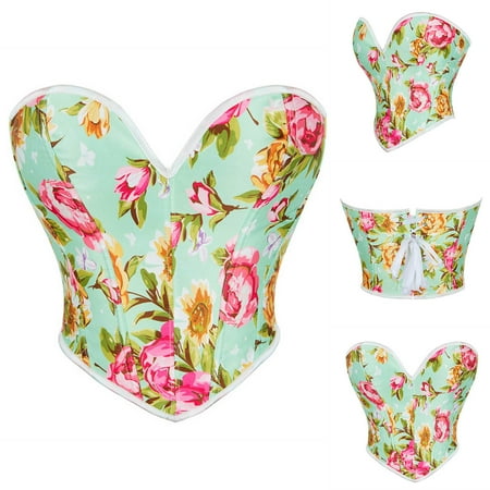 Jinhomg Corset Tops for Women Sweatheart Neck Tube Top Vintage Floral Lace Up Bustier Waist Cincher Overbust Corset Top Renaissance Court Body Shaper Back to School Deals Green M